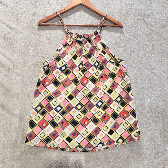 Sabine Womens Multi Color Geo Print Tied Rope Strap Tank Top Size Small Y2K 90s - Picture 3 of 10